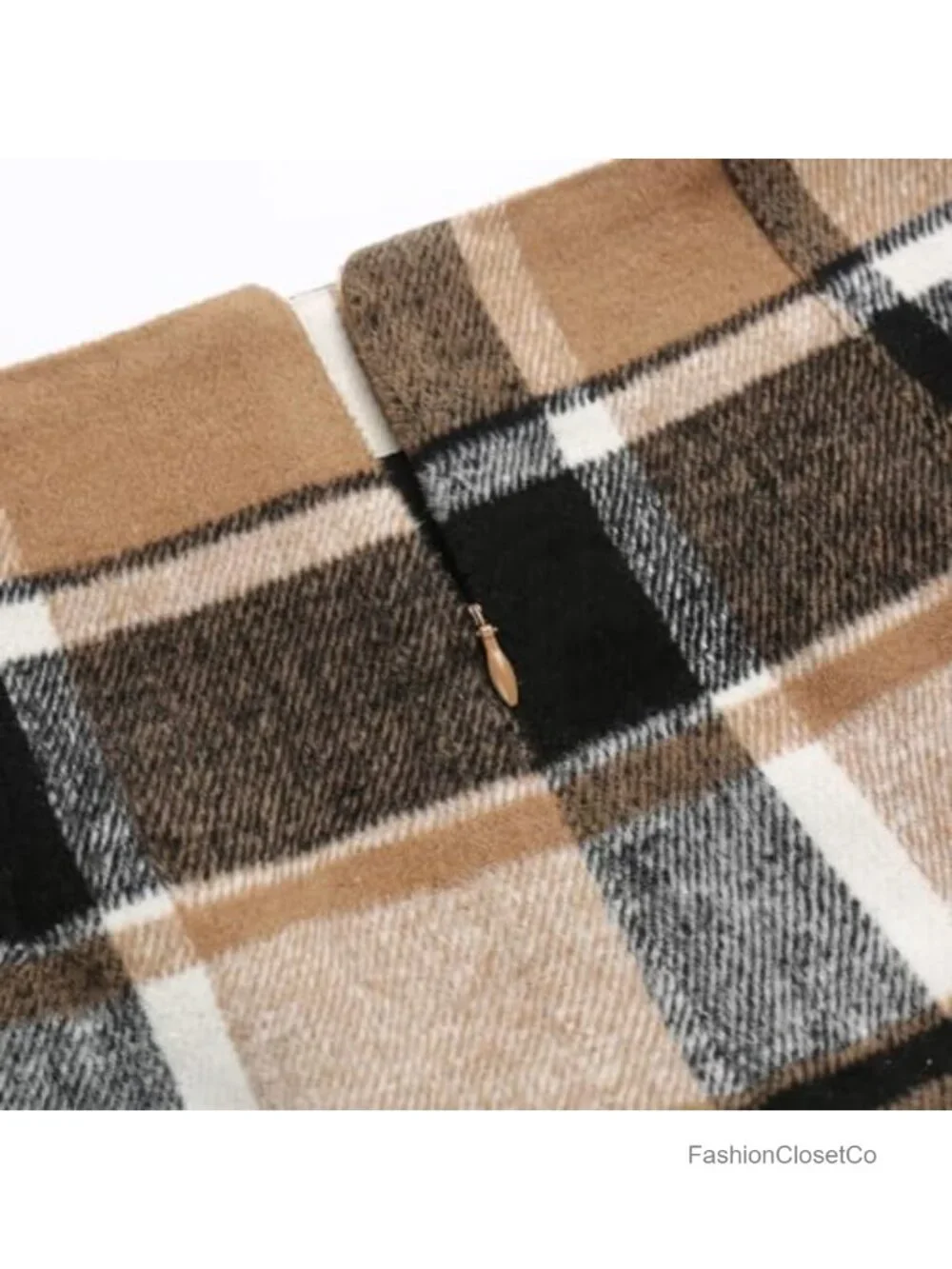 Women Wool Plaid High Waist Pencil Midi Skirt with Back Split
